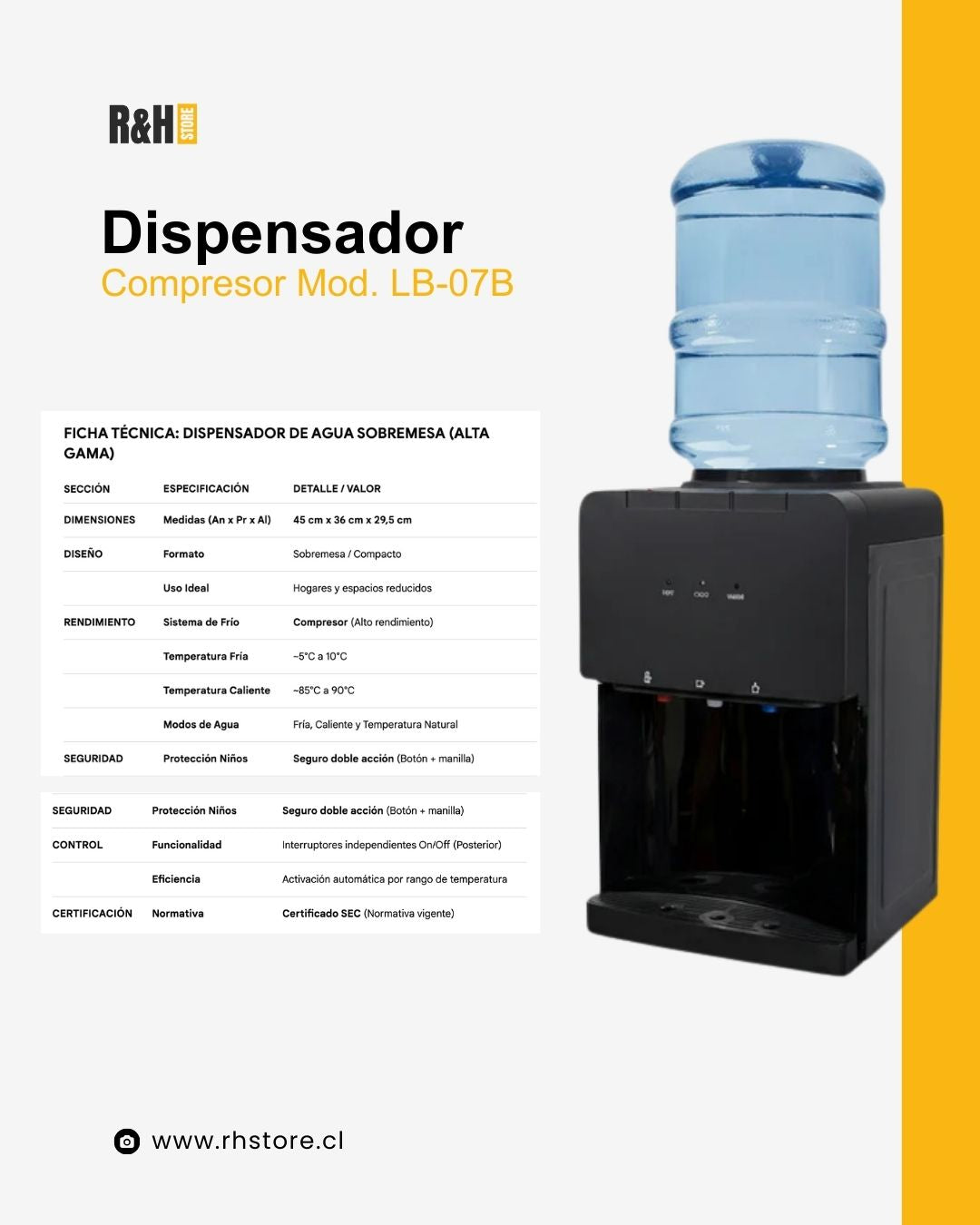 Dispensador Sobremesa Compresor Negro (Bloqueo de Agua Caliente)