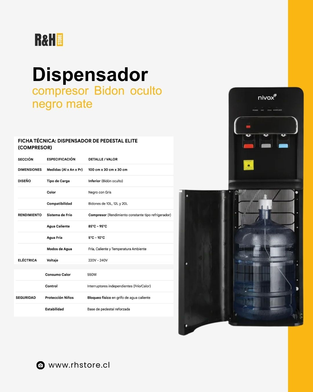 Dispensador de compresor Bidon oculto negro mate Nivox