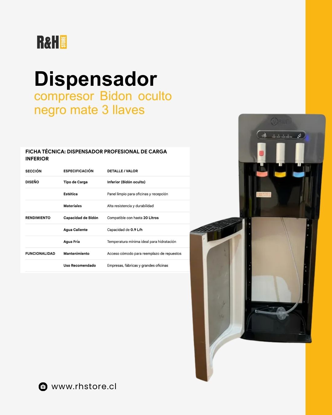 Dispensador De Agua Bidon Oculto 20lts de 3 llaves y bloqueo