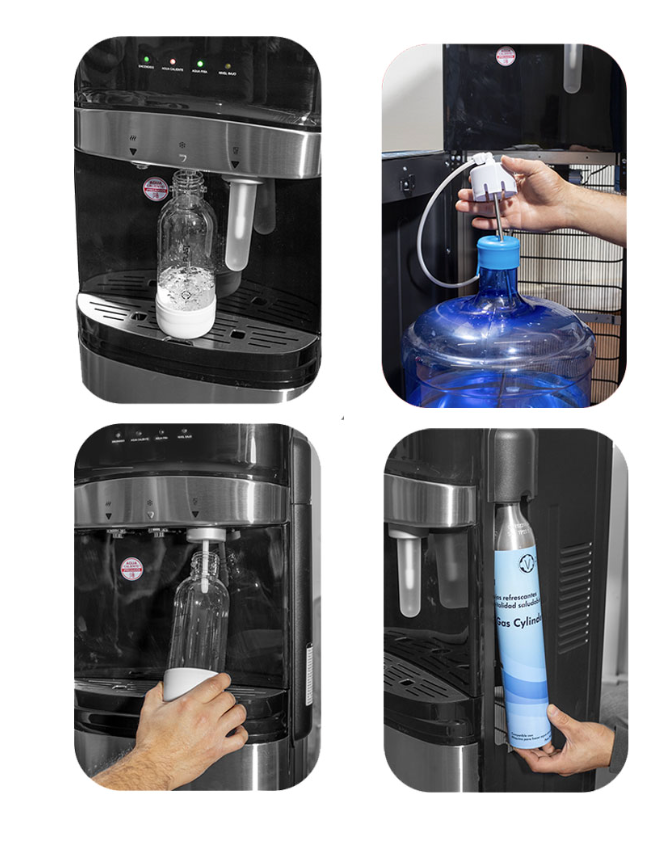 Dispensador de agua con gas con compresor y bidón oculto