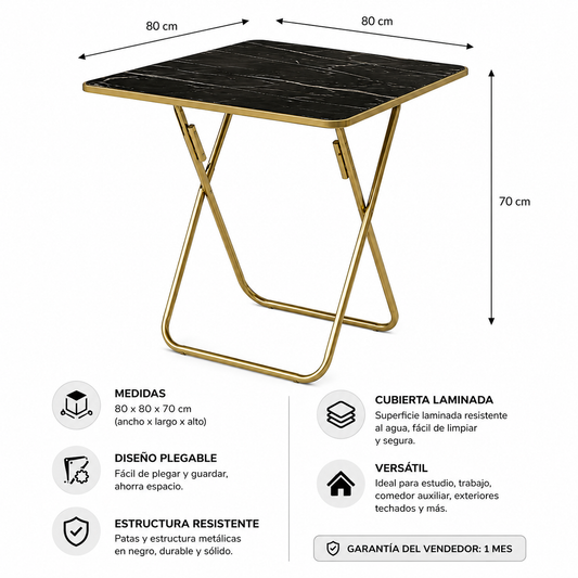 Mesa Plegable Cuadrada 80x80 Negra