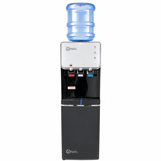 Dispensador 3 llaves con frigobar y compresor negro/plata