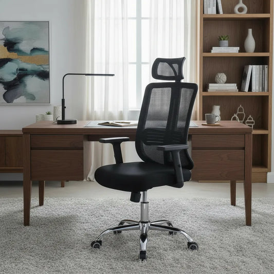 Silla De Escritorio Cuba Alta Regulable Y Cabecero Negro Tela