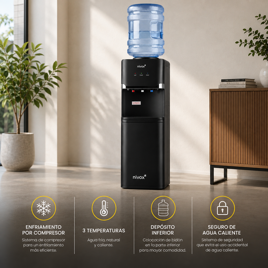 Dispensador de Agua con Compresor Frío y Caliente Negro | Nivox