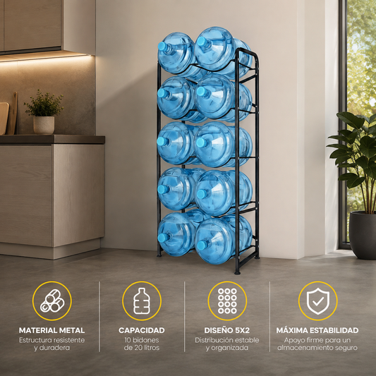 Rack Organizador 10 Botellones de Agua 20 Litros | Metal