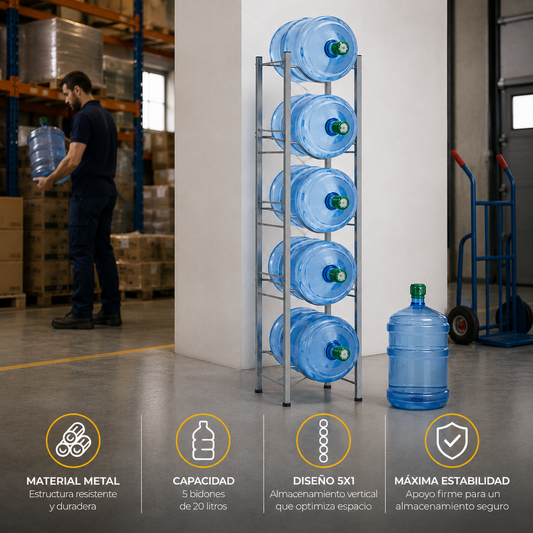 Rack Organizador 5 Botellones de Agua 20 Litros | Acero
