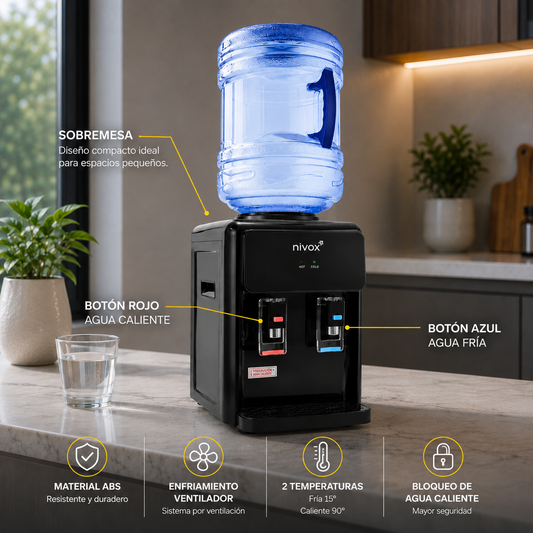 Dispensador de Agua Sobremesa Frío y Caliente Negro Mate | Nivox