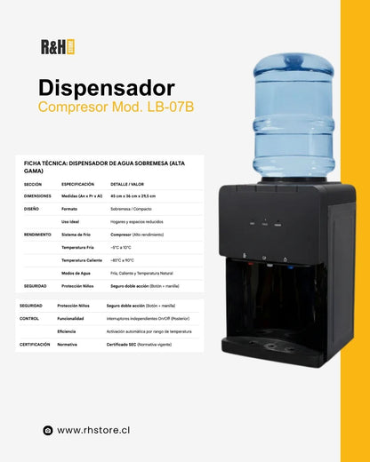 Dispensador Sobremesa Compresor Negro (Bloqueo de Agua Caliente)