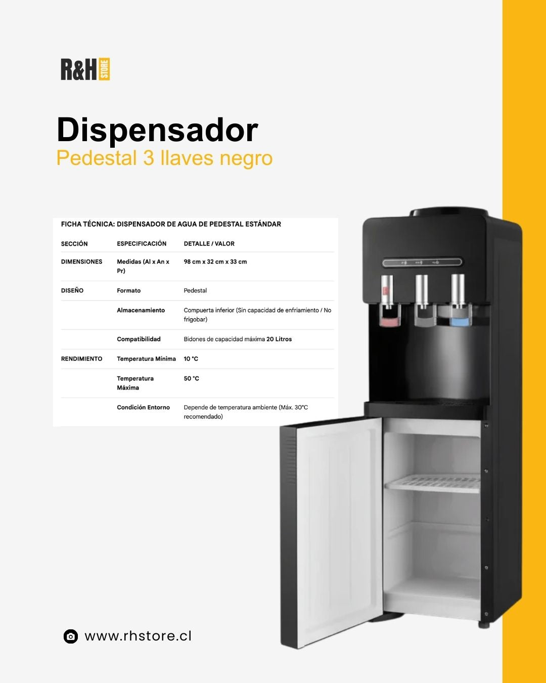 Dispensador De Agua Fria Y Caliente Pedestal, Negro Mate