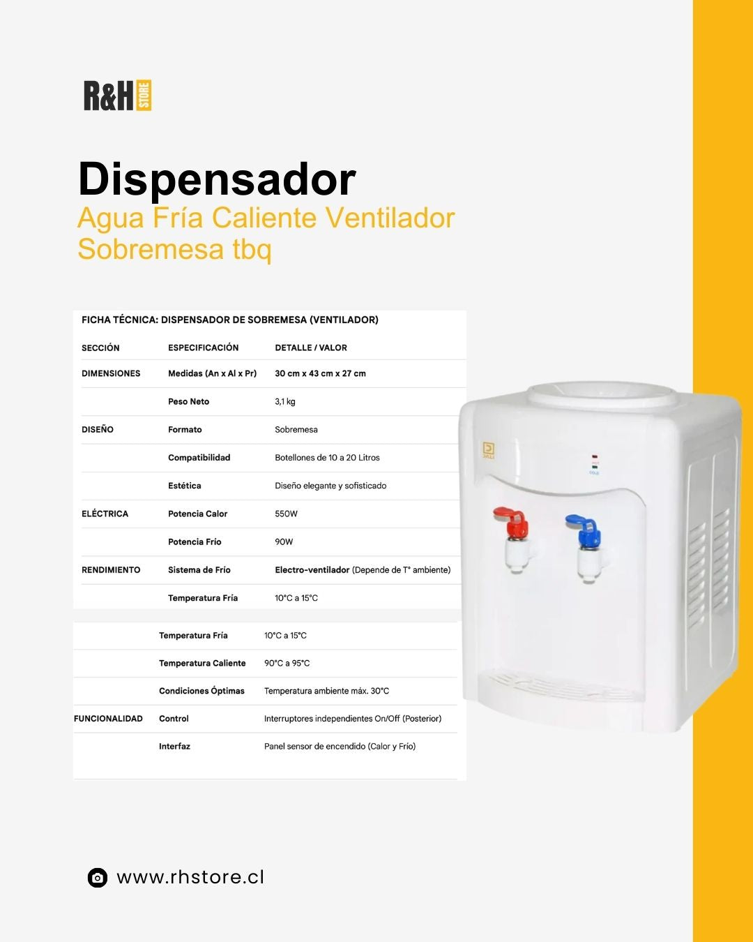 Dispensador Agua Fría Caliente Ventilador Sobremesa