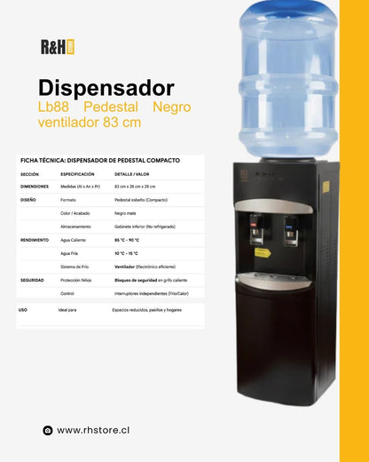 Dispensador De Agua electrico lb88 Pedestal Negro ventilador 83cm