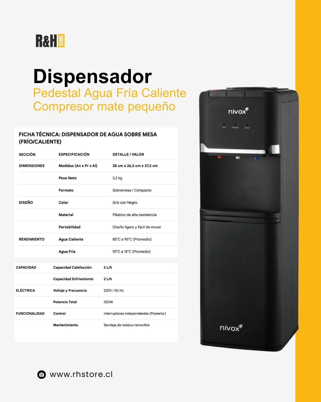 Dispensador de Agua Nivox con Compresor Frío y Caliente