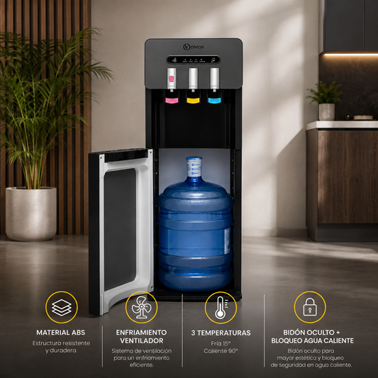 Dispensador de Agua Bidón Oculto 3 Llaves Negro