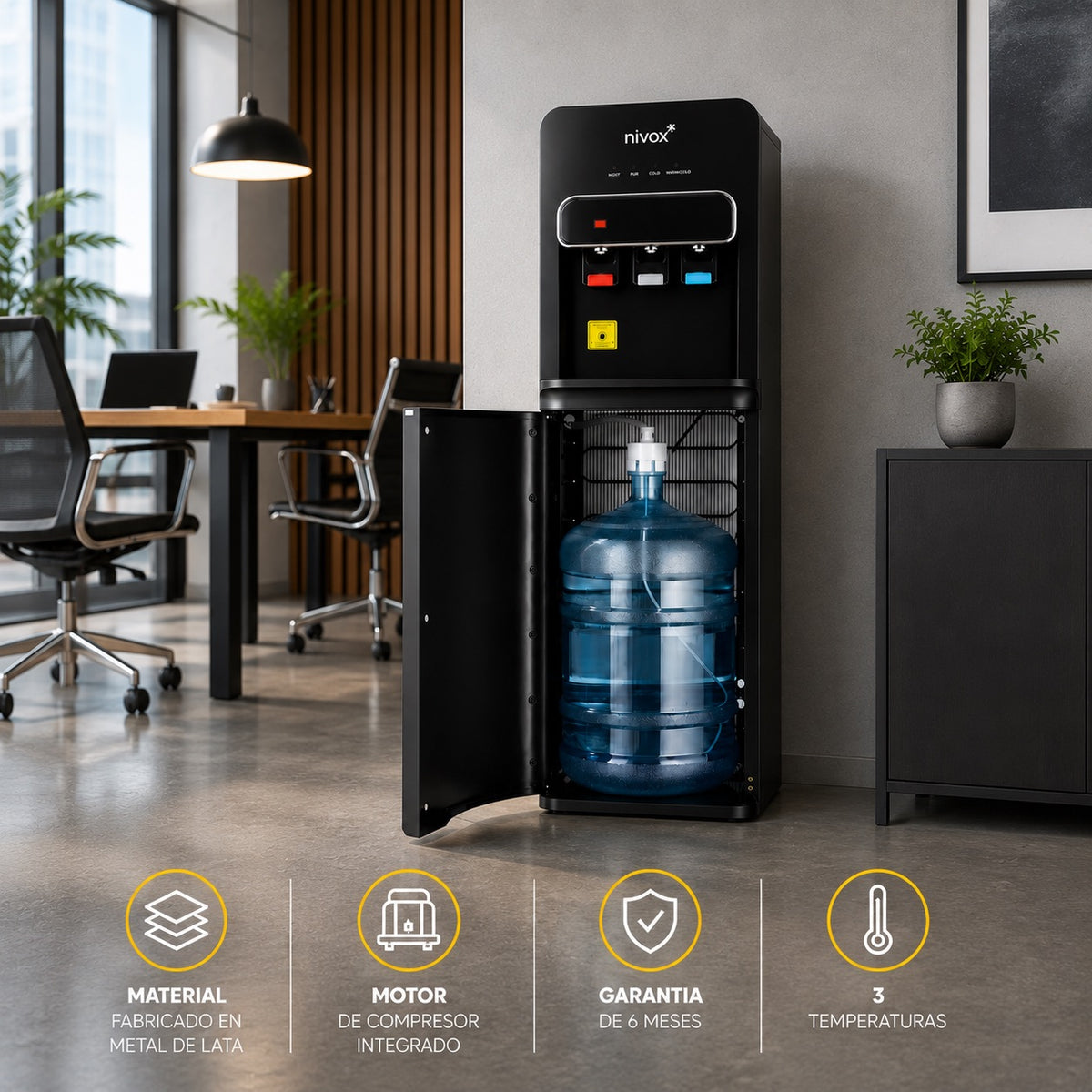 Dispensador de Agua Bidón Oculto con Compresor Negro Nivox