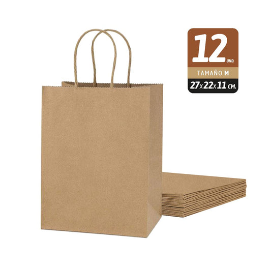 Bolsa de papel kraft M 27 x 22 x 11 cm (12 und.)