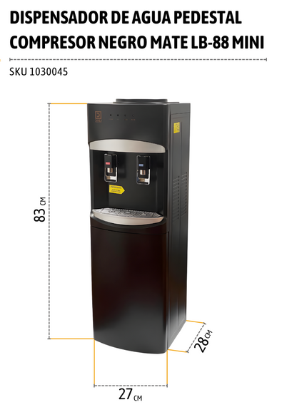 Dispensador de Agua Pedestal Compresor Negro Mate LB-88 Mini