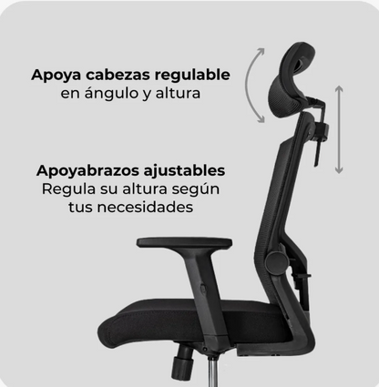 Silla De Escritorio Cuba Alta Regulable Y Cabecero Negro Tela