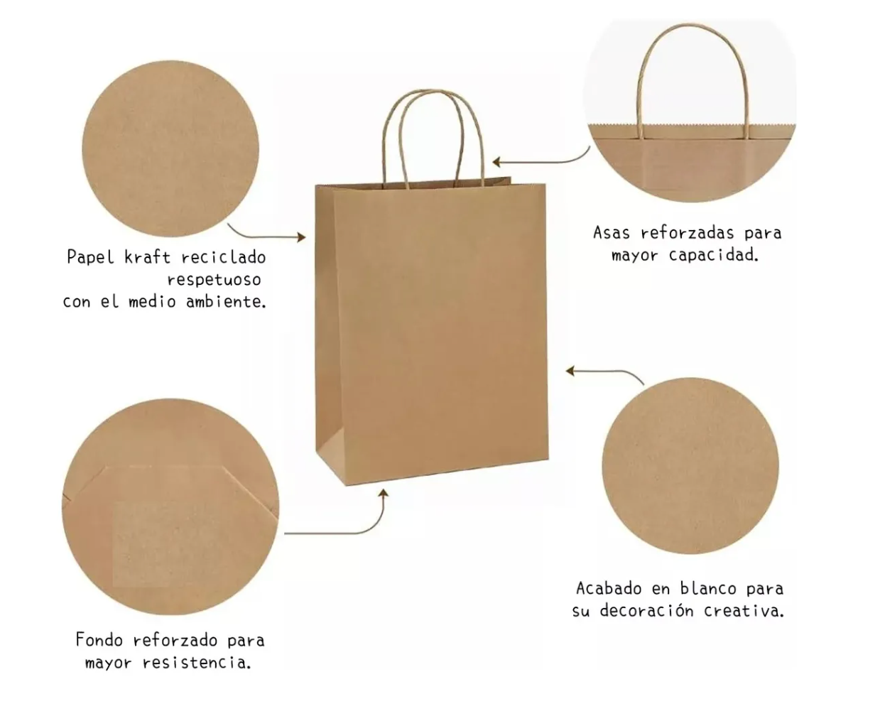 Bolsa de papel kraft M 27 x 22 x 11 cm (12 und.)