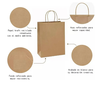 Bolsa de papel kraft M 27 x 22 x 11 cm (12 und.)