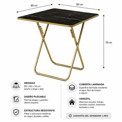 Mesa Plegable Cuadrada 80x80 Negra