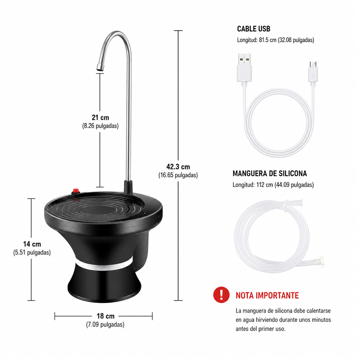 Bomba Dispensador Agua Recargable Electrico Base Para Vaso carga tipo C