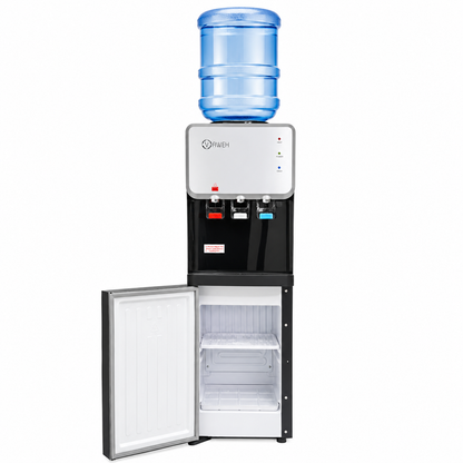 Dispensador 3 llaves con frigobar y compresor  negro/plata