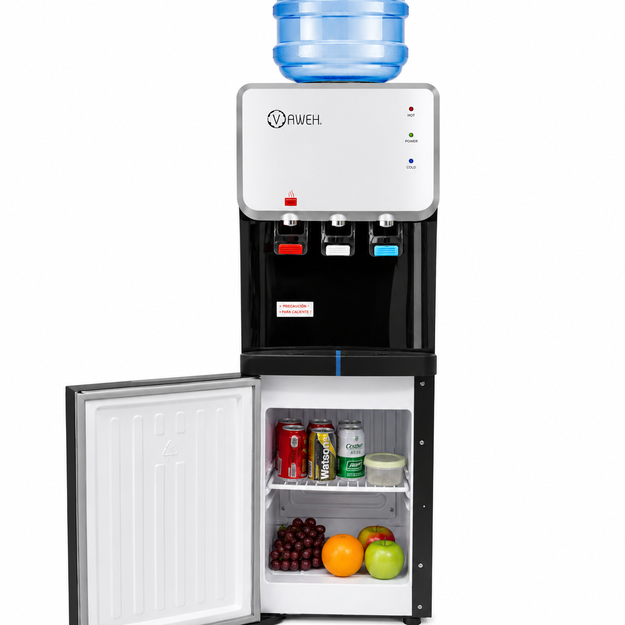 Dispensador 3 llaves con frigobar y compresor  negro/plata