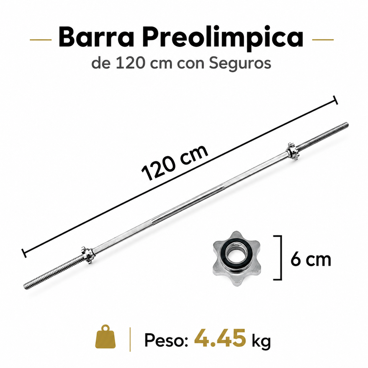 Barra Preolimpica Recta De 120 Cm Cromada Color Plateado
