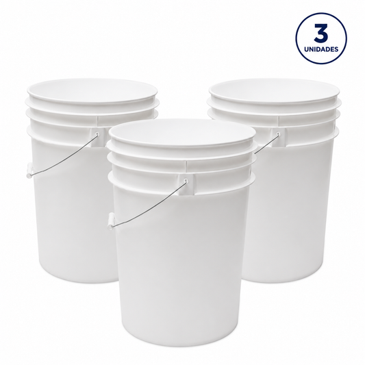Pack de 3 Balde 10 Litros Con tapa Apilable Grado Alimenticio