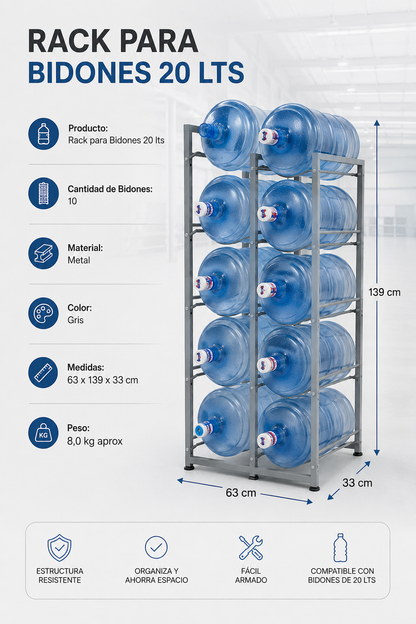 Estante Organizador Rack 10 Botellones Bidones Agua 20lts