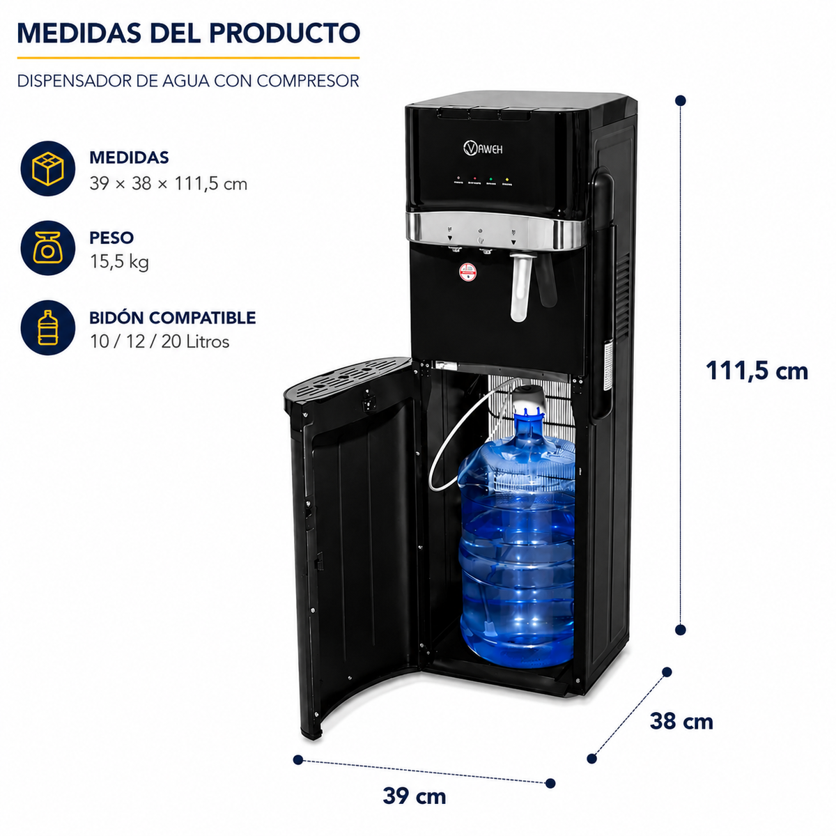 Dispensador de agua con gas con compresor y bidón oculto