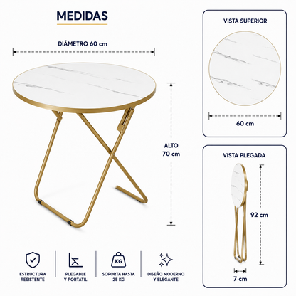 Mesa Plegable Auxiliar Multiuso 60x60 Redonda Blanca