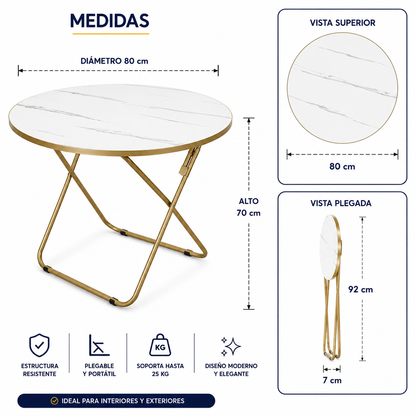 Mesa Plegable Auxiliar Multiuso 80x80 Redonda Blanca