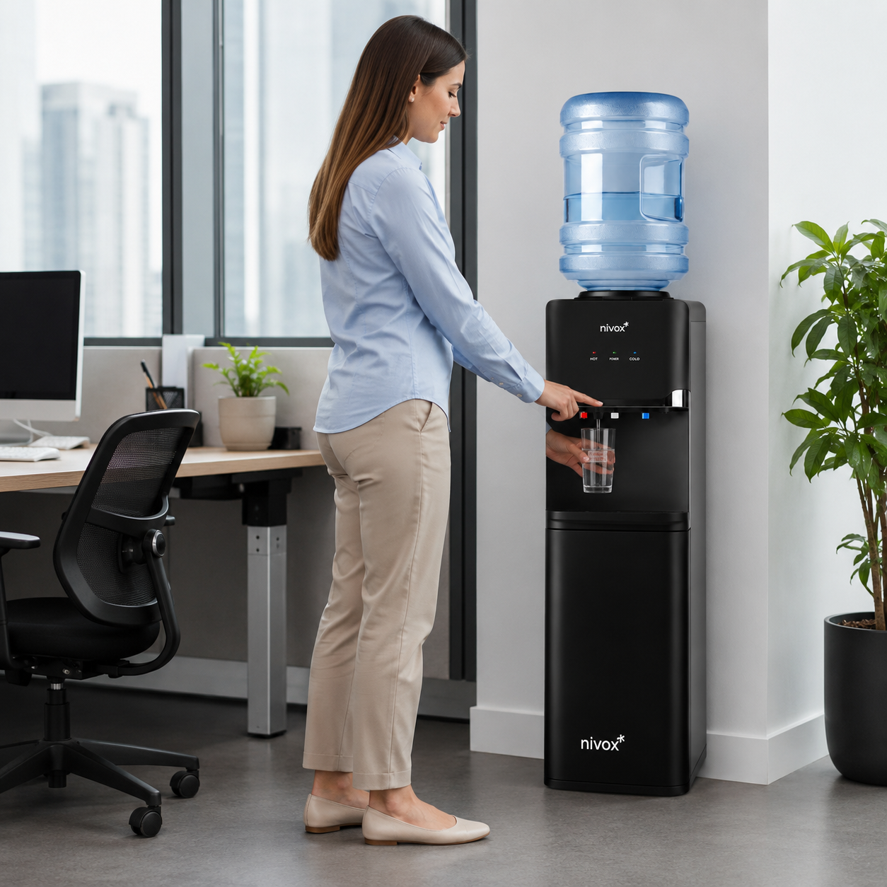 Dispensador De Agua Pedestal Negro Mate nivox