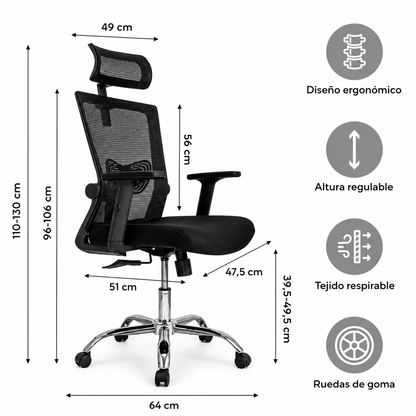 Silla De Escritorio Cuba Alta Regulable Y Cabecero Negro Tela
