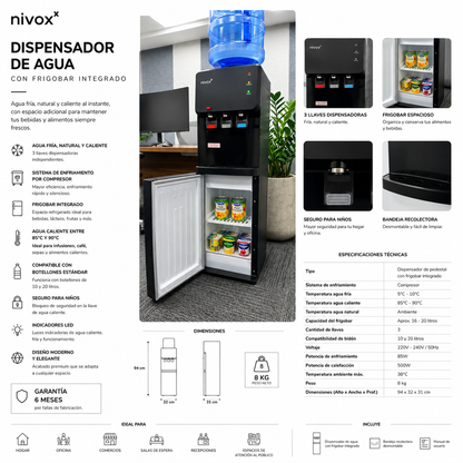 Dispensador Compresor Frigobar Para Agua Purificada Premium 3 llaves