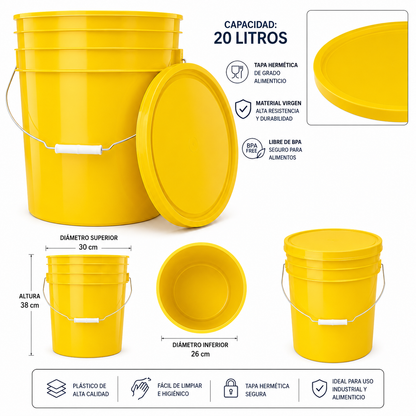 Balde de colores Liso 20 Litros Con Tapa, Con Mango, Sin Olor
