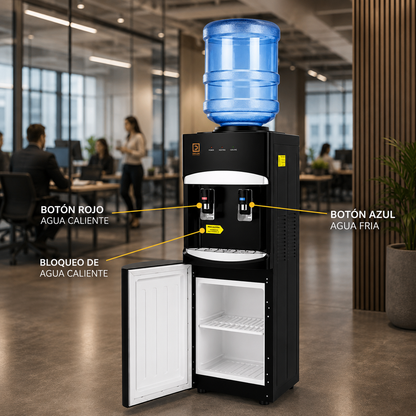 Dispensador de Agua Pedestal Frío y Caliente Negro Mate 93cm