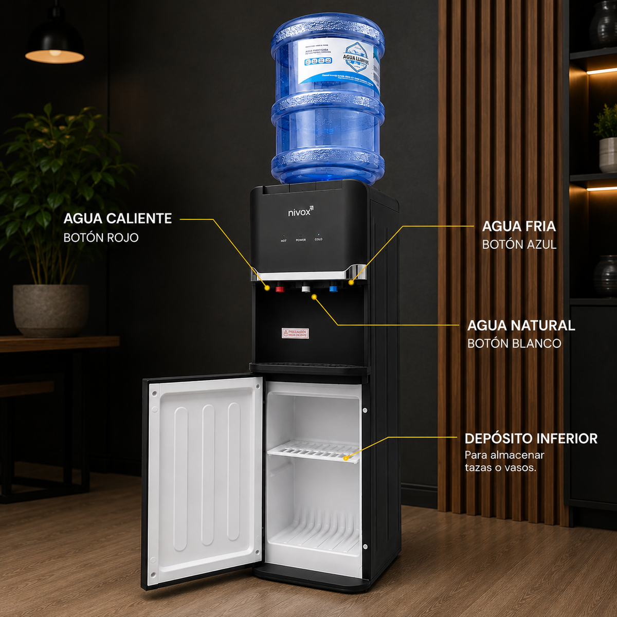 Dispensador de Agua Pedestal Frío y Caliente Negro Nivox