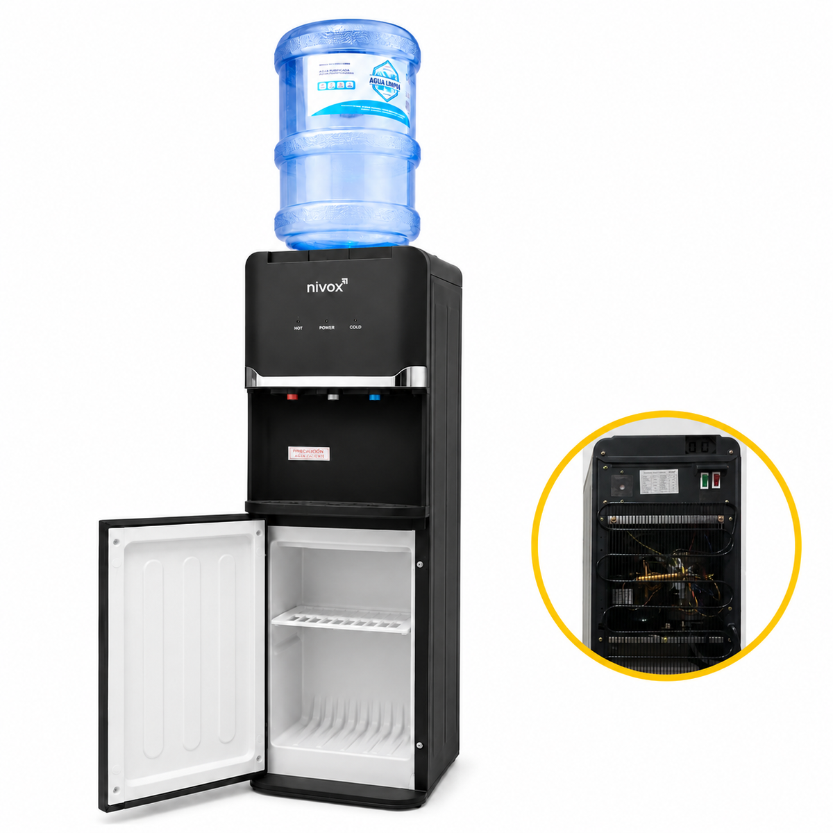 Dispensador de Agua con Compresor Frío y Caliente Negro | Nivox