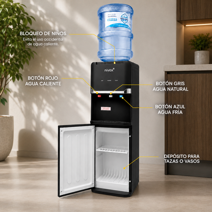 Dispensador de Agua con Compresor Frío y Caliente Negro | Nivox