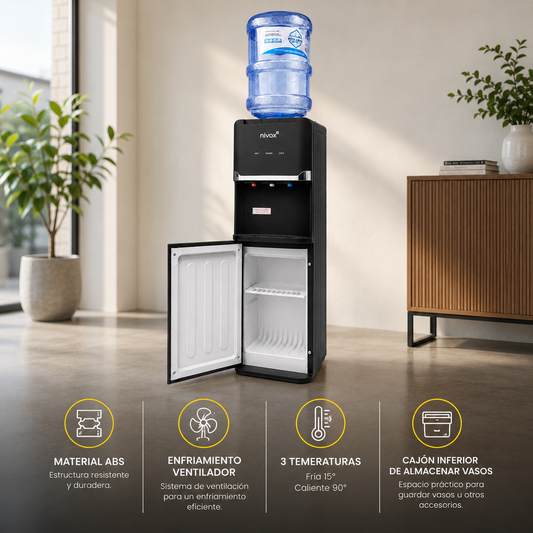 Dispensador de Agua Pedestal Frío y Caliente Negro Nivox