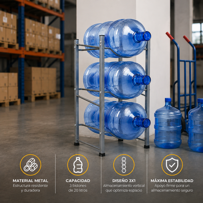 Rack Organizador 3 Botellones de Agua 20 Litros Negro