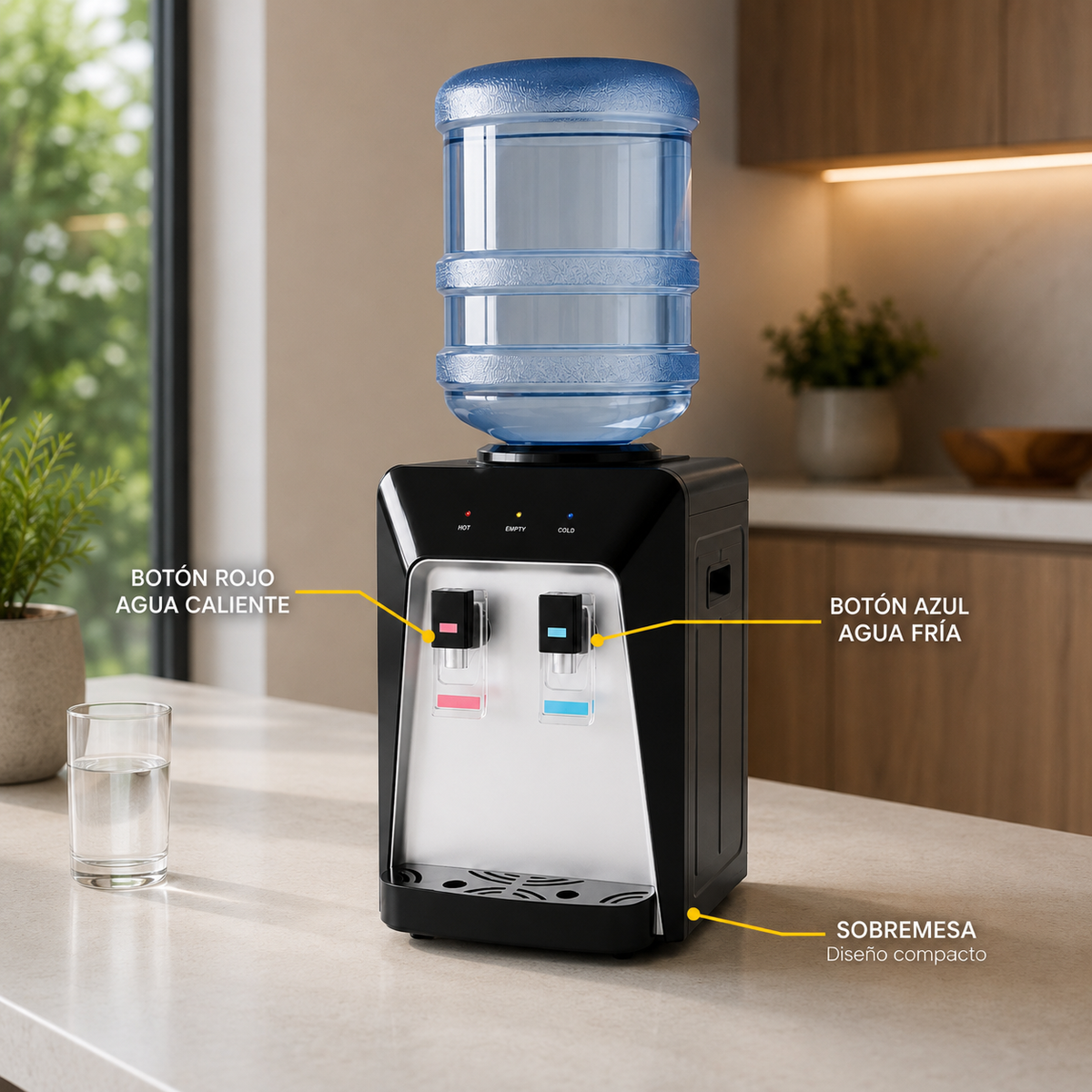 Dispensador de Agua Sobremesa Frío y Caliente Negro y Plata | Nivox