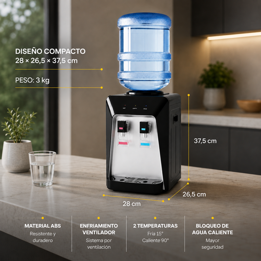 Dispensador de Agua Sobremesa Frío y Caliente Negro y Plata | Nivox