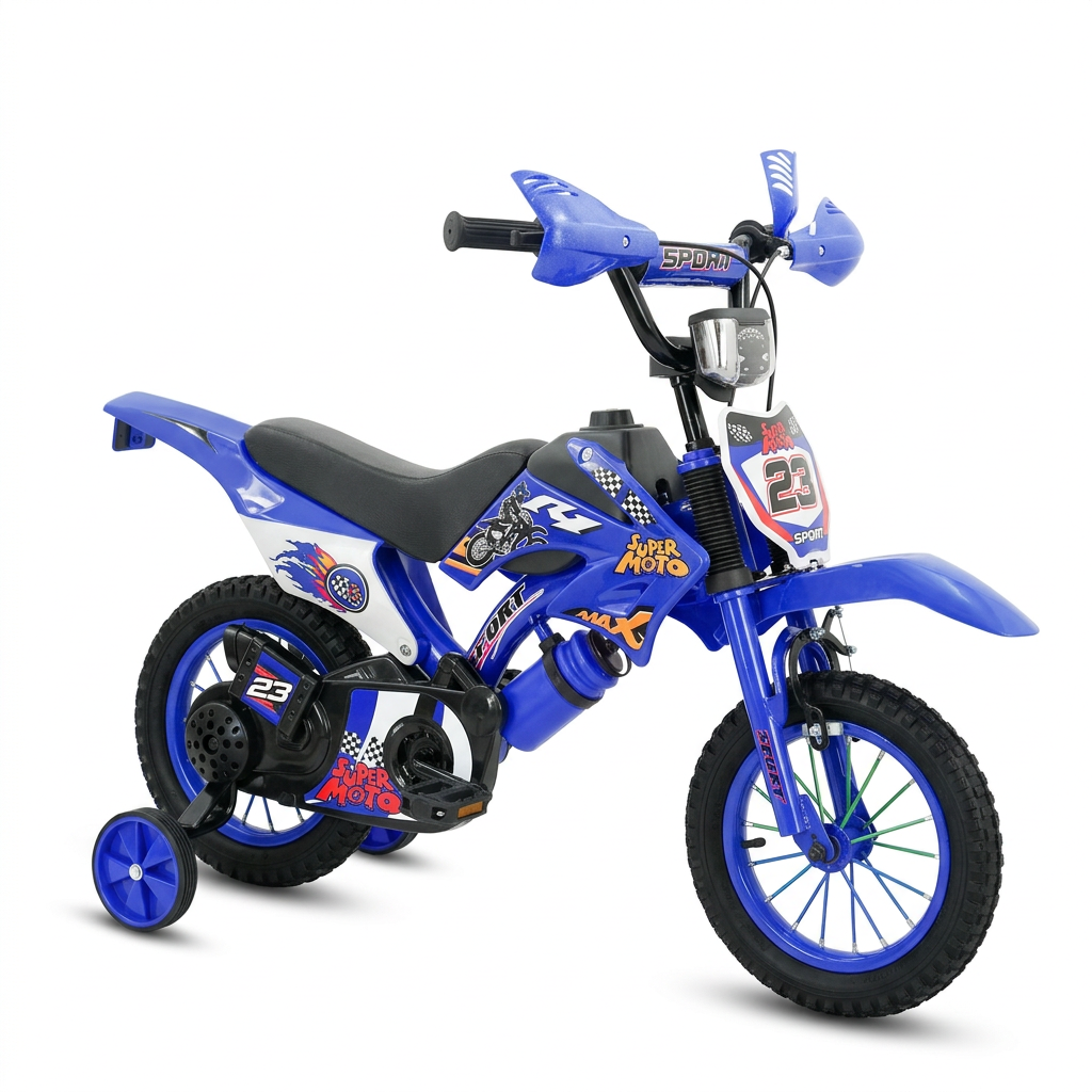 Bicicleta azul sobre fondo blanco