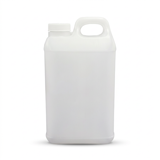 Bidón natural alargado de 1,2 litros con asa y tapa blanca sobre fondo blanco